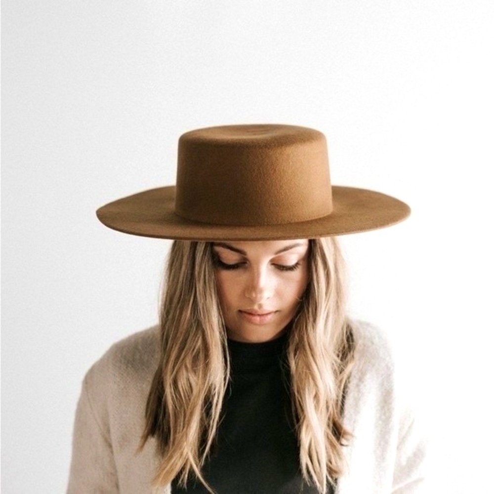 NWOT GIGI PIP Dahlia Boater Brown Wide Brim Hat (S/M)